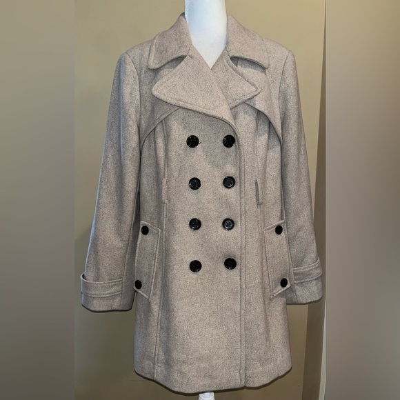 Calvin Klein oatmeal twill double breasted coat | size XL - Picture 1 of 12